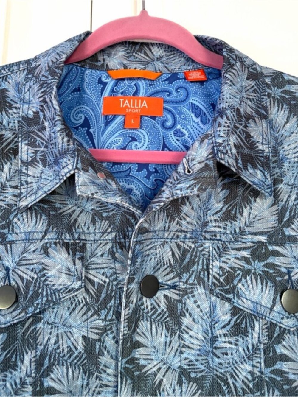 Tallia Sport Men's Blue Leaf Trucker Jacket Cotton Stretch size Large - Picture 5 of 16